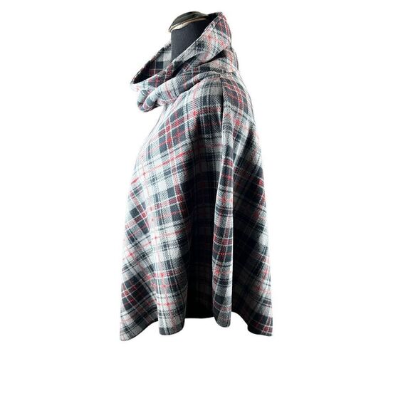 Susan Bristol plaid gray red black poncho one size cape winter - Picture 2 of 6